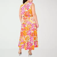 MSK Womens Sleeveless Floral Maxi Dress Plus