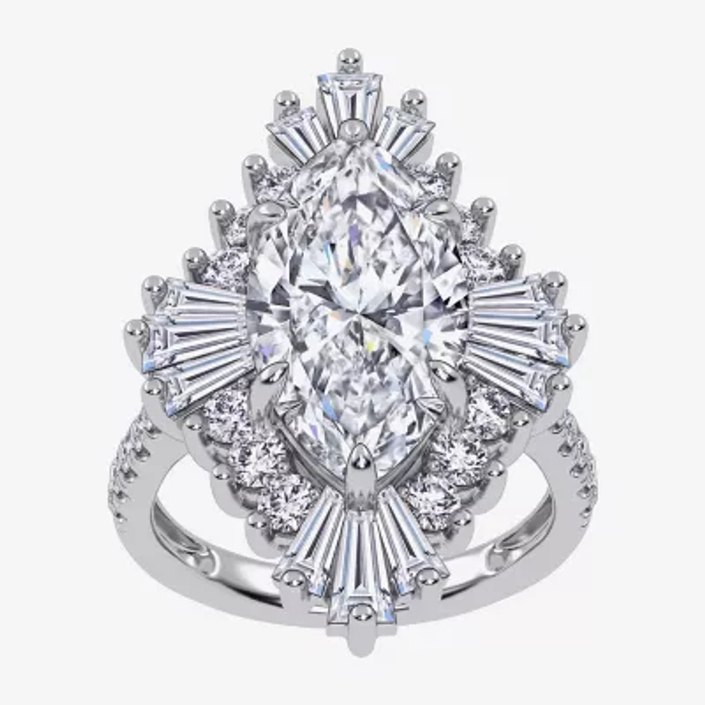 Vs2-Si1 / G-H) Womens 6 3/4 Ct. T.W. Lab Grown White Diamond 10K Gold Marquise Side Stone Cocktail Ring