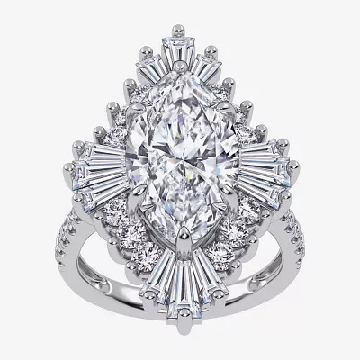 Vs2-Si1 / G-H) Womens 6 3/4 Ct. T.W. Lab Grown White Diamond 10K Gold Marquise Side Stone Cocktail Ring