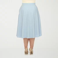 White Mark Womens Stretch Fabric Midi Flared Skirt-Plus