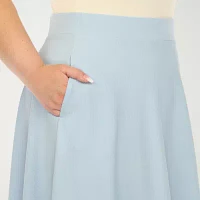 White Mark Womens Stretch Fabric Midi Flared Skirt-Plus