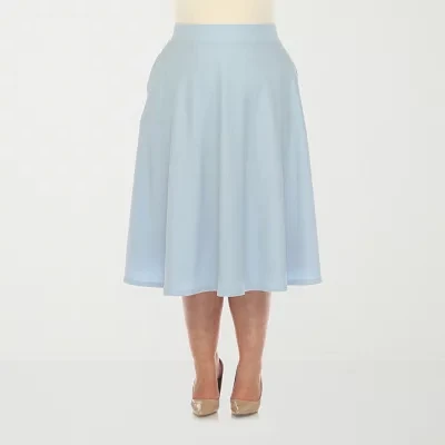 White Mark Womens Stretch Fabric Midi Flared Skirt-Plus