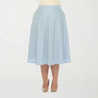 White Mark Womens Stretch Fabric Midi Flared Skirt-Plus