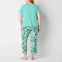 Liz Claiborne Womens Plus V-Neck Short Sleeve 2-pc. Pajama Sets