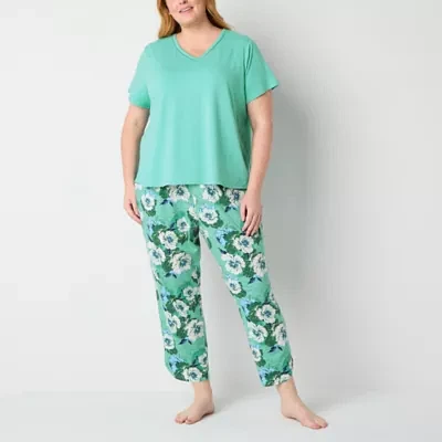 Liz Claiborne Womens Plus V-Neck Short Sleeve 2-pc. Pajama Sets