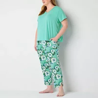 Liz Claiborne Womens Plus V-Neck Short Sleeve 2-pc. Pajama Sets