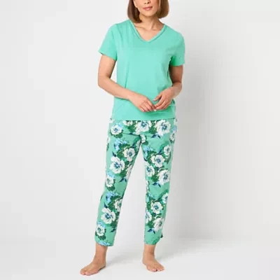Liz Claiborne Womens V-Neck Short Sleeve 2-pc. Pajama Sets
