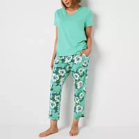 Liz Claiborne Womens V-Neck Short Sleeve 2-pc. Pajama Sets