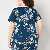 Ambrielle Womens Plus Short Sleeve V Neck Pajama Top