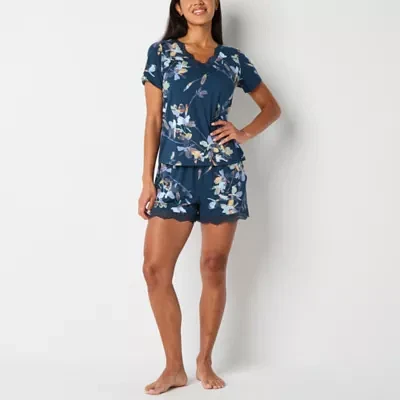 Ambrielle Womens Short Sleeve V Neck Pajama Top