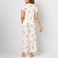 Liz Claiborne Womens Rib 2-pc. V-Neck Short Sleeve Capri Pajama Set
