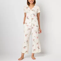 Liz Claiborne Womens Rib 2-pc. V-Neck Short Sleeve Capri Pajama Set