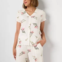 Liz Claiborne Womens Rib 2-pc. V-Neck Short Sleeve Capri Pajama Set