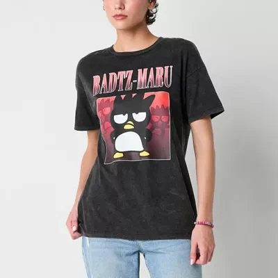 Juniors Badtz-Maru Boyfriend Tee Womens Crew Neck Short Sleeve Hello Kitty Graphic T-Shirt