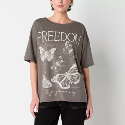 Juniors Cosmic Butterfly Oversized Tee Womens Crew Neck Short Sleeve Graphic T-Shirt