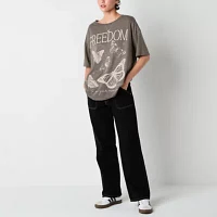 Juniors Cosmic Butterfly Oversized Tee Womens Crew Neck Short Sleeve Graphic T-Shirt