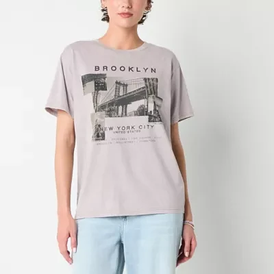 New World Juniors Brooklyn York Oversized Womens Crew Neck Short Sleeve Graphic T-Shirt