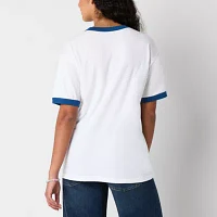 Juniors Usa Bows Boyfriend Ringer Womens Crew Neck Short Sleeve Graphic T-Shirt