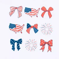 Juniors Usa Bows Boyfriend Ringer Womens Crew Neck Short Sleeve Graphic T-Shirt