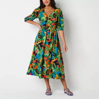 52seven Womens Elbow Sleeve Floral Maxi Dress
