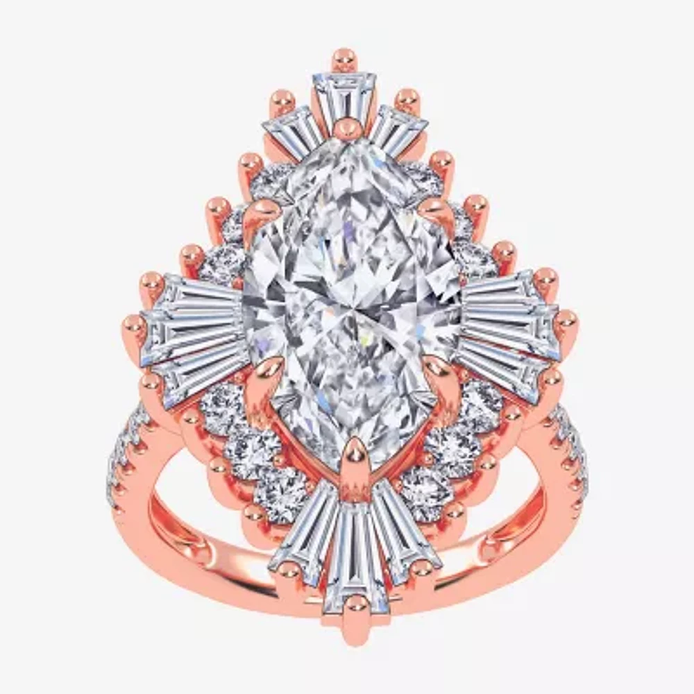 (Vs2-Si1 / G-H) Womens 6 3/4 Ct. T.W. Lab Grown White Diamond 10K Rose Gold Marquise Side Stone Cocktail Ring