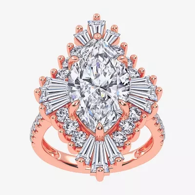 (Vs2-Si1 / G-H) Womens 6 3/4 Ct. T.W. Lab Grown White Diamond 10K Rose Gold Marquise Side Stone Cocktail Ring