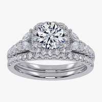 Signature By Modern Bride (G-H,Vs2-Si1) Womens 1 1/2 CT. T.W. Lab Grown White Diamond 14K Gold Round Side Stone Halo Engagement Ring