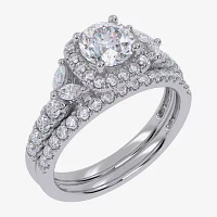 Signature By Modern Bride (G-H,Vs2-Si1) Womens 1 1/2 CT. T.W. Lab Grown White Diamond 14K Gold Round Side Stone Halo Engagement Ring