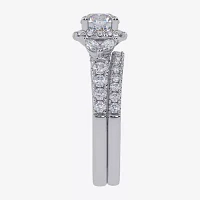 Signature By Modern Bride (G-H,Vs2-Si1) Womens 1 1/2 CT. T.W. Lab Grown White Diamond 14K Gold Round Side Stone Halo Engagement Ring
