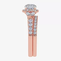 Signature By Modern Bride (G-H,Vs2-Si1) Womens 1 1/2 CT. T.W. Lab Grown White Diamond 14K Rose Gold Round Side Stone Halo Engagement Ring
