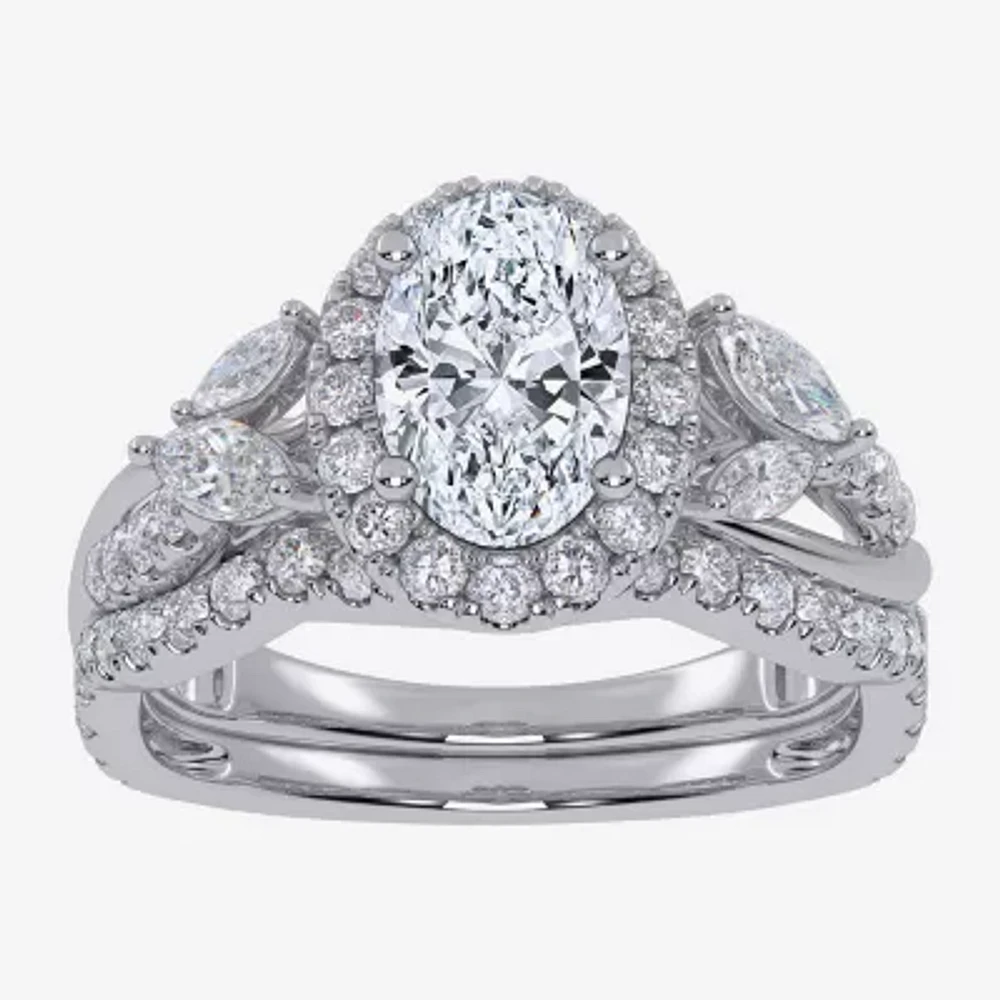 Signature By Modern Bride (G-H,Vs2-Si1) Womens 1 1/2 CT. T.W. Lab Grown White Diamond 14K Gold Oval Halo Engagement Ring