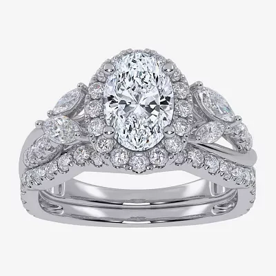 Signature By Modern Bride (G-H,Vs2-Si1) Womens 1 1/2 CT. T.W. Lab Grown White Diamond 14K Gold Oval Halo Engagement Ring