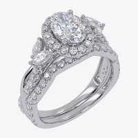 Signature By Modern Bride (G-H,Vs2-Si1) Womens 1 1/2 CT. T.W. Lab Grown White Diamond 14K Gold Oval Halo Engagement Ring