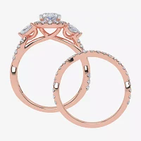 Signature By Modern Bride (G-H,Vs2-Si1) Womens 1 1/2 CT. T.W. Lab Grown White Diamond 14K Rose Gold Oval Halo Engagement Ring