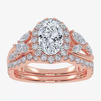 Signature By Modern Bride (G-H,Vs2-Si1) Womens 1 1/2 CT. T.W. Lab Grown White Diamond 14K Rose Gold Oval Halo Engagement Ring