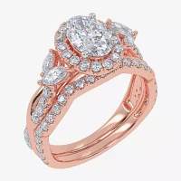 Signature By Modern Bride (G-H,Vs2-Si1) Womens 1 1/2 CT. T.W. Lab Grown White Diamond 14K Rose Gold Oval Halo Engagement Ring