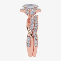 Signature By Modern Bride (G-H,Vs2-Si1) Womens 1 1/2 CT. T.W. Lab Grown White Diamond 14K Rose Gold Oval Halo Engagement Ring