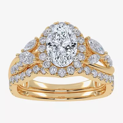 Signature By Modern Bride (G-H,Vs2-Si1) Womens 1 1/2 CT. T.W. Lab Grown White Diamond 14K Gold Oval Halo Engagement Ring