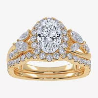 Signature By Modern Bride (G-H,Vs2-Si1) Womens 1 1/2 CT. T.W. Lab Grown White Diamond 14K Gold Oval Halo Engagement Ring