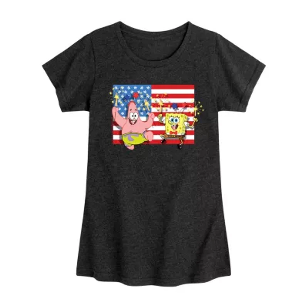 Big Girls Crew Neck Short Sleeve Spongebob T-Shirt