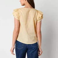 Frye and Co. Womens Split Crew Neck Short Sleeve Blouse
