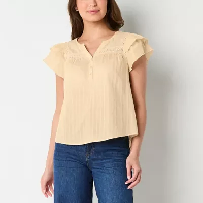 Frye and Co. Womens Split Crew Neck Short Sleeve Blouse