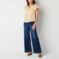 Frye and Co. Womens Split Crew Neck Short Sleeve Blouse