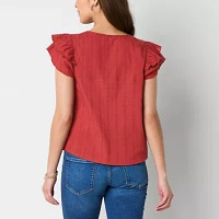 Frye and Co. Womens V Neck Short Sleeve Blouse