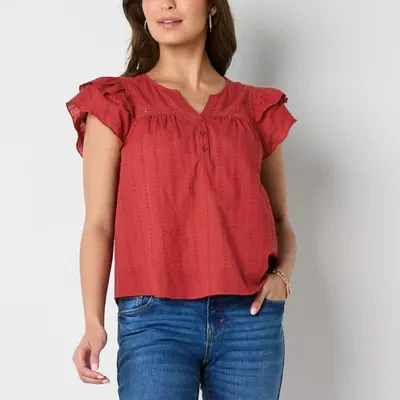 Frye and Co. Womens V Neck Short Sleeve Blouse