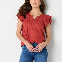 Frye and Co. Womens V Neck Short Sleeve Blouse