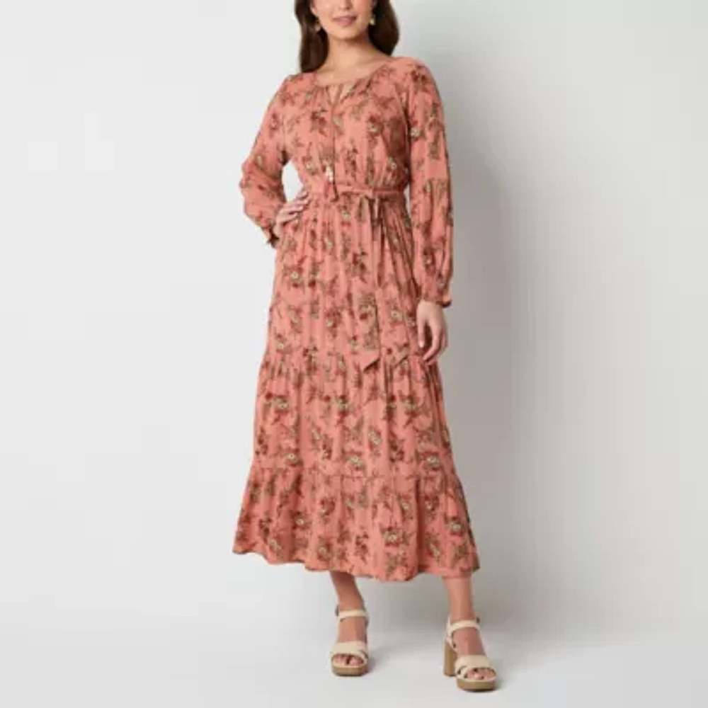 Frye and Co. Womens Long Sleeve Floral Maxi Dress