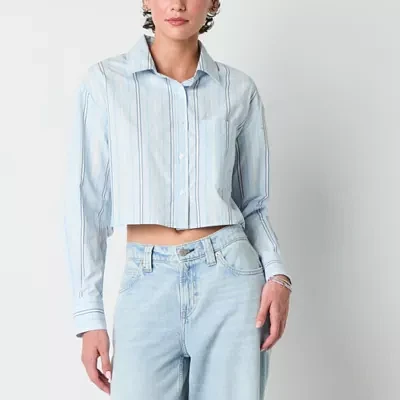 Arizona Juniors Womens Long Sleeve Regular Fit Button-Down Shirt