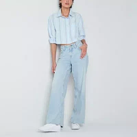 Arizona Juniors Womens Long Sleeve Regular Fit Button-Down Shirt