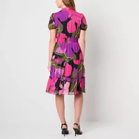 Liz Claiborne Womens Short Sleeve Midi A-Line Dress